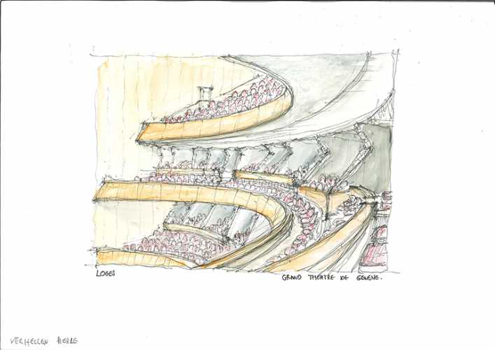 Croquis du Grand Théâtre de Genève réalisé par les étudiants de 2e année de la filière Architecture